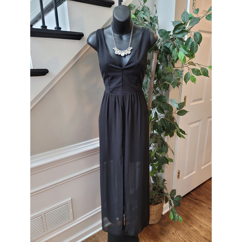 J for Justify Dress Women's Large Black Sleeveless Maxi Chiffon Sheer Skirt